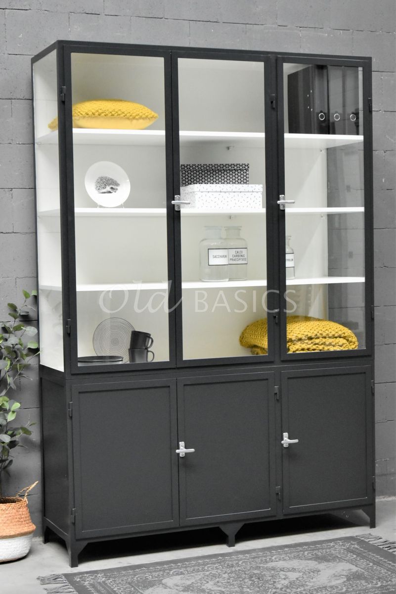 Apothekerskast Demi, 3 deuren, RAL7021, zwart, grijs, materiaal staal